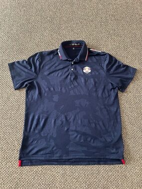 Ralph Lauren USA POLO Men's Navy Performance Polo with Subtle Camo Texture